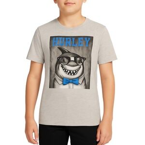 HURLEY Grey Graphic Tee Shark Logo Boys Size 10/12
